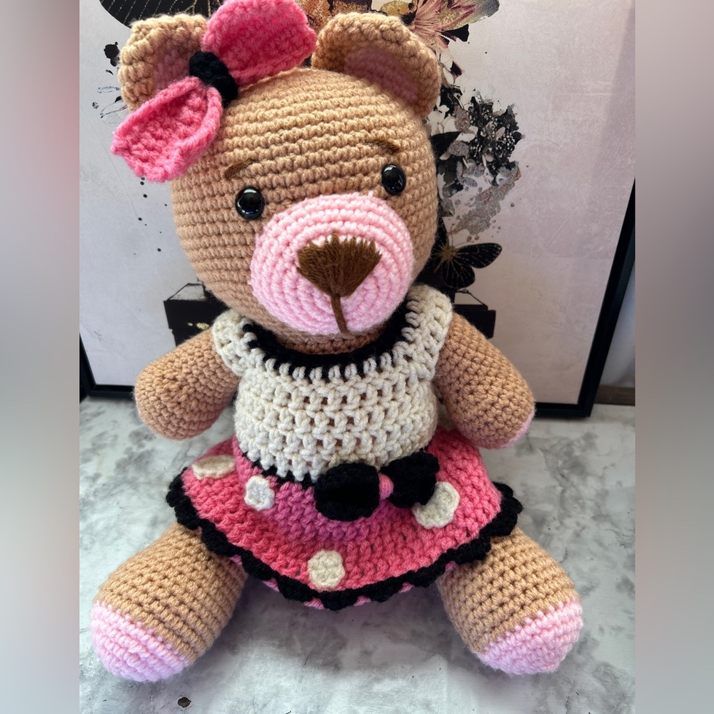 Crochet Teddy Bear - Handmade (inspired by Minnie Mouse)